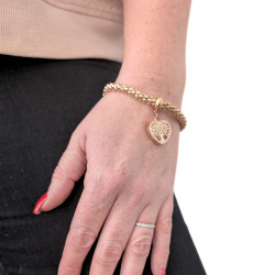 Pulsera Popcorn Hombre con Brelocus Heart Life Tree Gold Steel Rose - Corazón Pulsera de San Valentín