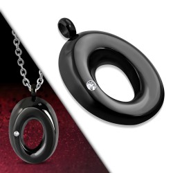 Pendentif femme en céramique noir de forme ovale lettre O chic