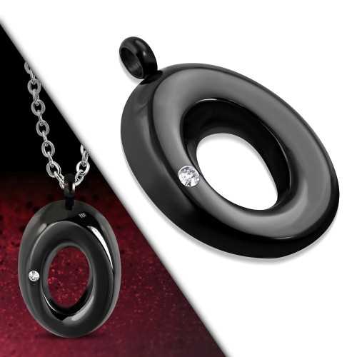 Damenanhänger aus schwarzer Keramik in Form eines ovalen Buchstabens O chic