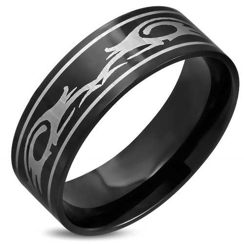 Bague anneau pour homme acier inoxydable plaqué noir tribal dragon