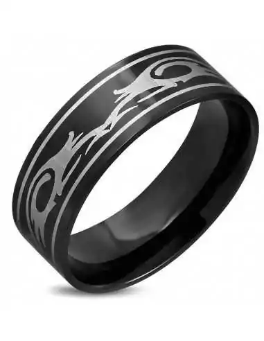 Bague anneau pour homme acier inoxydable plaqué noir tribal dragon