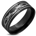 Anillo de banda de acero inoxidable chapado en negro de dragón tribal para hombre