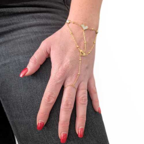 Gioielli a mano per le donne - Chaine de Hand Cuore e catena anelli in acciaio inossidabile