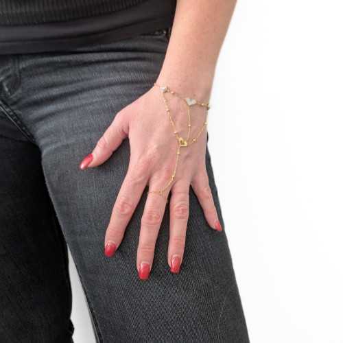 Hand Schmuck Frau - Handkette mit Herz und Ring Kette Edelstahl