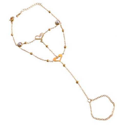 Pulsera de cadena de mano corazón y anillo de cadena acero inoxidable