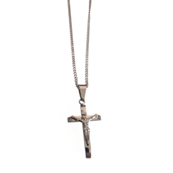 Kreuz Anhänger mit Christus Jesus Crucifix Silber Stahl - kubanische Kette enthalten