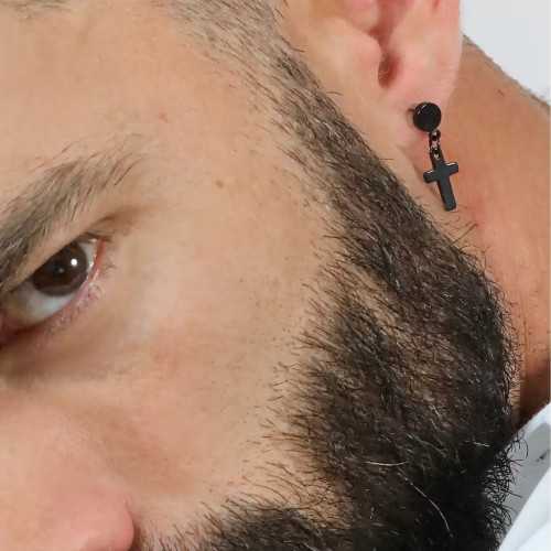 Paar Männer Ohrringe Stück mit schwarzem Edelstahl Kreuz Anhänger