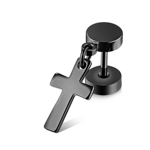 Pendientes de joyas para hombres Pieza con colgante de cruz de acero inoxidable negro