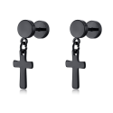 Herren-Ohrstecker mit Kreuz-Anhänger aus schwarzem Edelstahl