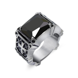 Anello uomo in acciaio inox e pietra nera con templare trasversale - Cavaliere Royalist