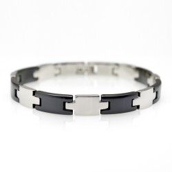 Bracelet gourmette homme acier inoxydable et céramique noire 10mm 22cm