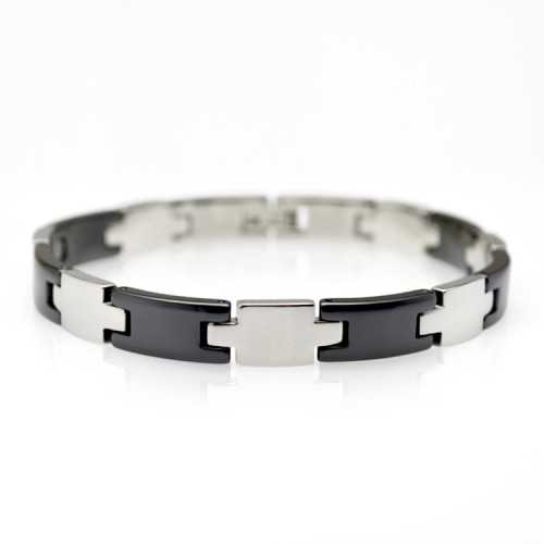 Herrenarmband aus Edelstahl und schwarzer Keramik, 10 mm, 22 cm