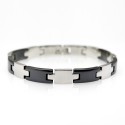 Bracelet gourmette homme acier inoxydable et céramique noire 10mm 22cm