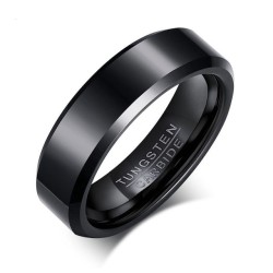 Bague anneau de mariage homme carbure de tungstène noir biseauté 6mm