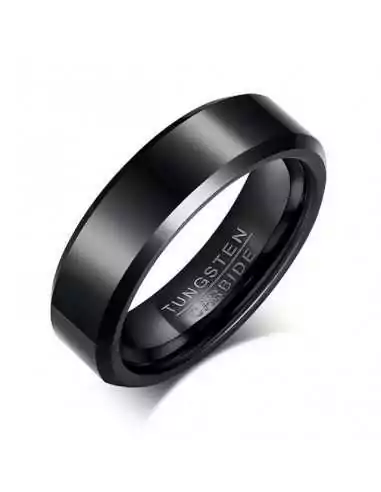 Bague anneau de mariage homme carbure de tungstène noir biseauté 6mm