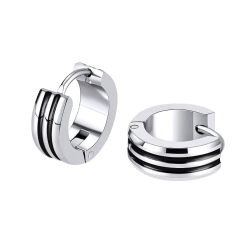 Creoles Men Steel With Double Black Rains - Men's Earrings