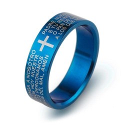 BAGUE ACIER POUR HOMME ADO ANNEAU NEUVE BIBLE PRIERE NOTRE PERE NOIR PROMO