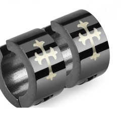 Paire de boucles d'oreilles homme acier croix médiévale faux piercing