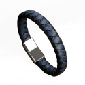 Bracciale uomo in pelle blu e nero intrecciato e chiusura magnetico in acciaio inossidabile
