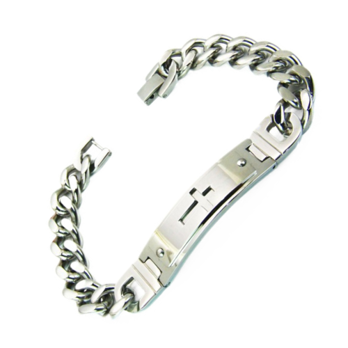 Gourmet Bracelet in Cuban Men's Man Steel With Plate Latin Cross 21cm