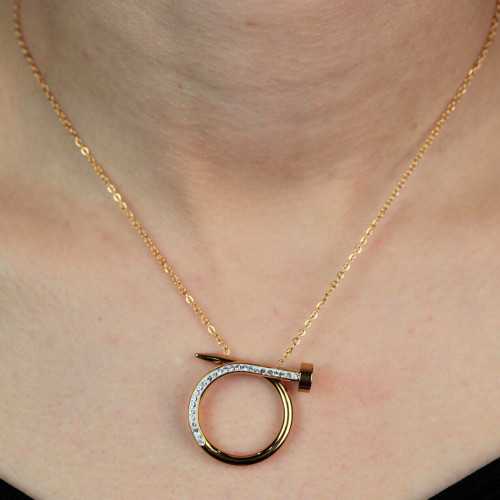 Collier et Pendentif Cercle à Clou Infini pour Femme - Parure Fine Chaine en Acier Or fin