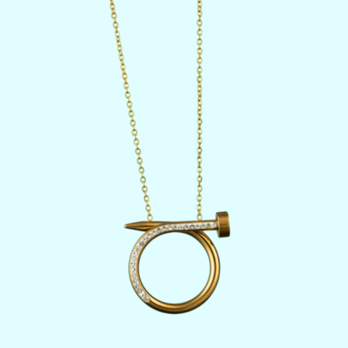 Women's Infinity Knot Studded Circle Necklace and Pendant - Fine Gold Steel Chain Set