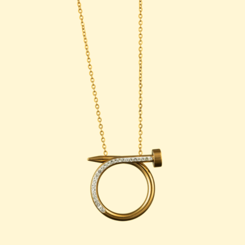 Pendentif Cercle à Clou Infini Femme et chaine Fine Chaine en Acier Or fin