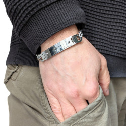 Gourmet-Armband in kubanischen Herren Mann Stahl mit Platte Latein Kreuz 21cm