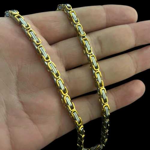 Men's Chain Byzantine Steel Stainless Steel Bicolor Silver and Gold Color Choice Diameter