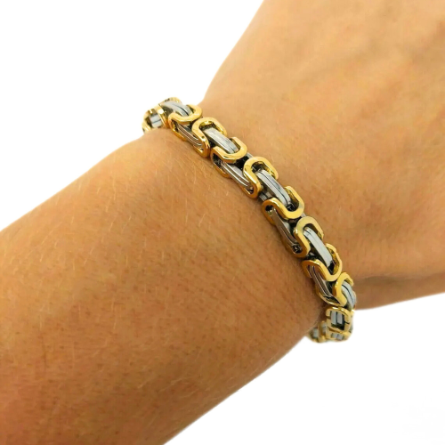 Pulsera bizantina para hombres acero inoxidable y malla bizantina de oro Ancho 7mm