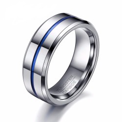 Ring wedding ring man carbide tungsten center line blue