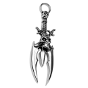 Pendant Necklace with Triple Blades and Pirate Biker Skull in Steel