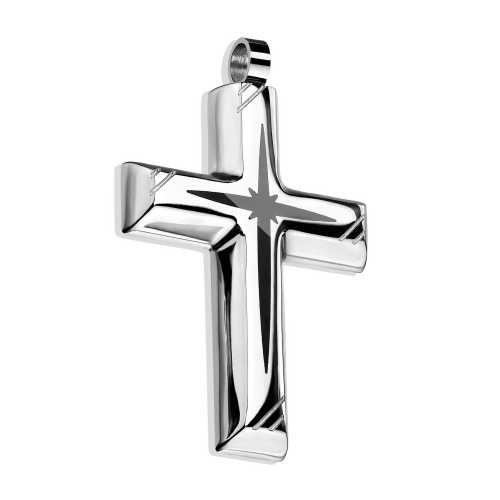 Herren Kreuz Anhänger mit schwarzem Stern Stahl anpassen