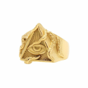 Caballero de los hombres anillo en acero dorado con el ojo de la providencia y un triángulo e incrustados por los octacles.