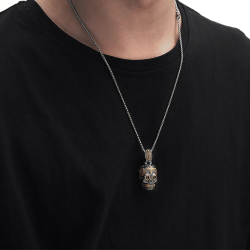 Men's Pendant Sugar Skull Mexican Death Head Biker Virgin Mary in Steel and Chain Included