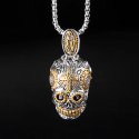Men's Pendant Sugar Skull Mexican Death Head Biker Virgin Mary in Steel and Chain Necklace Included
