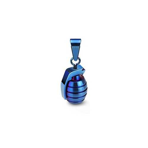 ADO MEN'S PENDENT IN STEEL 316L MILITAR ARMED BLUE GRENADE + 1 NINE BALL CHAIN