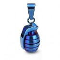 ADO MEN'S PENDENT IN STEEL 316L MILITARY ARMED BLUE GRENADE + 1 NINE BALL CHAIN