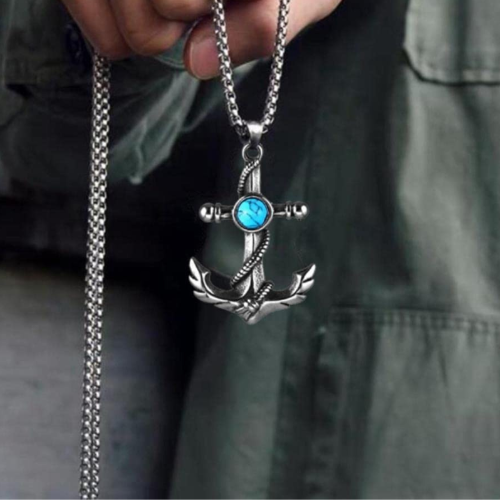 Ciondolo Collana Acri marino in acciaio inox corda con Pierre Turquoise - Catena uomo inclusa