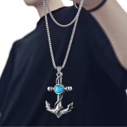 Collana in acciaio marino con Pierre Turquoise - Catena uomo inclusa