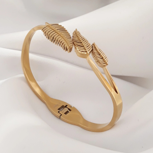 3-Blatt-Goldarmreif für Damen aus minimalistischem Gold-Edelstahl