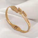 Bracelet Jonc 3 Feuilles Or Pour Femme en Acier Inoxydable Doré Minimaliste