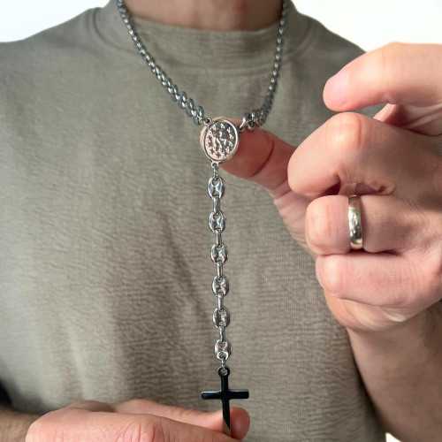 Rosenkranz mit Mesh Cross Samenkaffee für Mann Teenager Jungenkommunion