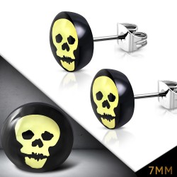 Par de pendientes de calavera biker de acero para hombre