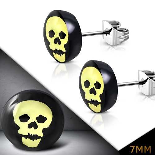 Paio di orecchini da uomo con teschio da motociclista in acciaio