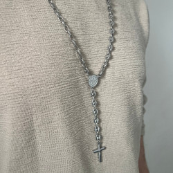 Rosenkranz mit Kreuz Sainte Jungfraumedaille Maria und Kette Kaffeebohnen für Männer Teen Taufe 2