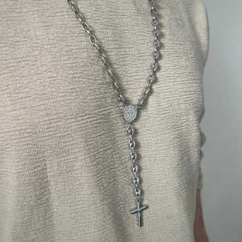 Rosary with mesh cross grains coffee teenager boy communion baptism