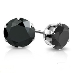 PAAR OHRRINGE FÜR HERREN JUGENDLICHE VERSCHLUSS STAHL RUND ZIRKON DIAMS SWAROVSKI SCHWARZ 5mm NEU