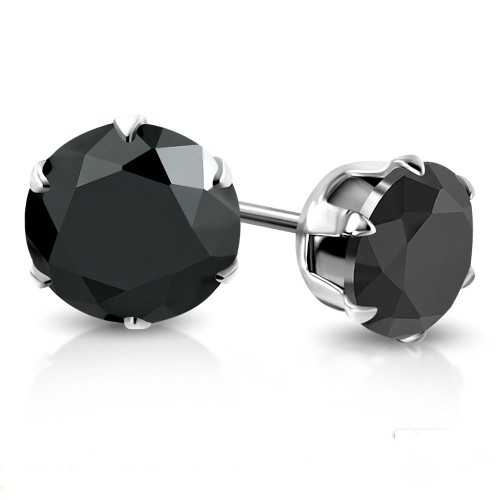 PAAR OHRRINGE FÜR HERREN JUGENDLICHE VERSCHLUSS STAHL RUND ZIRKON DIAMS SWAROVSKI SCHWARZ 5mm NEU