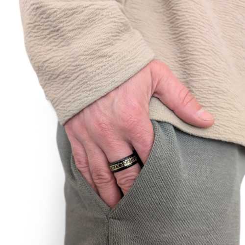 Herrenring Schwarzer Stahl Runenalphabet Wikinger Nordisches Futhark Mythologische